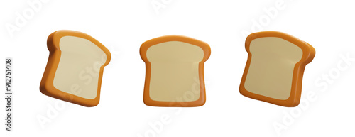 3d rendering set slice of bread. Vector collection of cartoon style illustration. Bakery shop, supermarket ads, lunch menu. Wheat grain flour, cereal ingredient. Tasty bake snack with crust product
