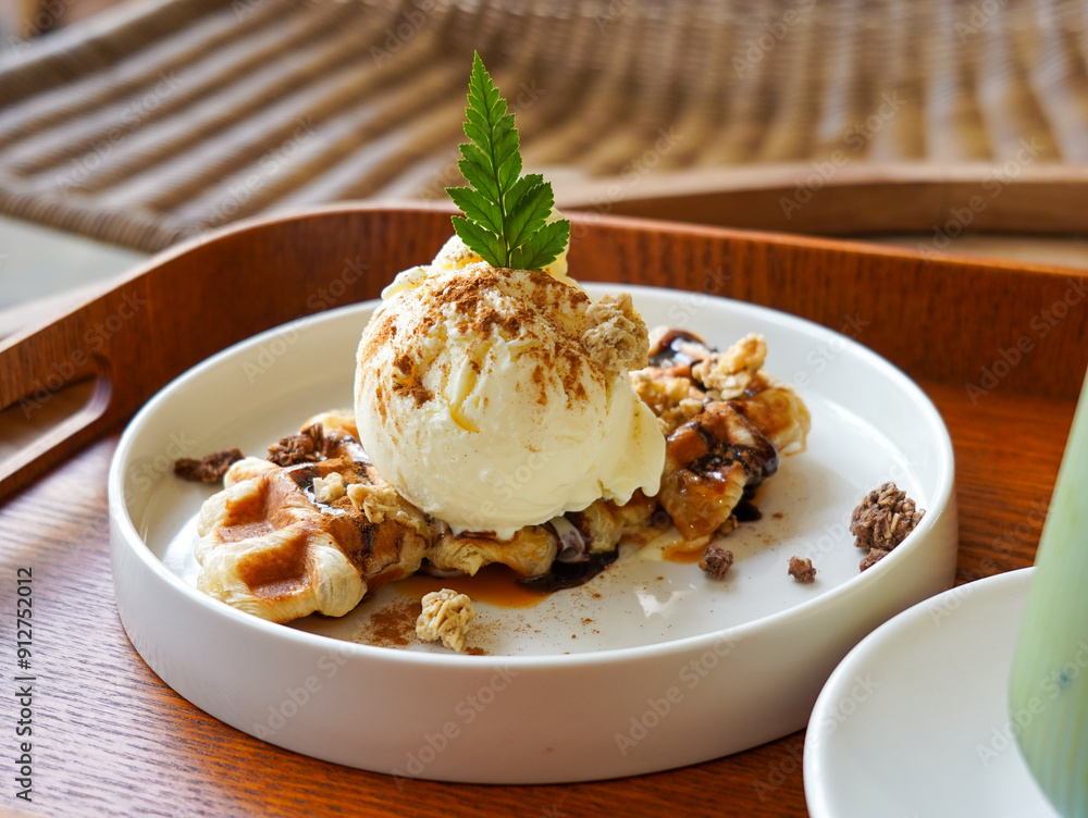 Sweet and cool waffle vanilla ice cream Sweet and cool waffle vanilla ice cream