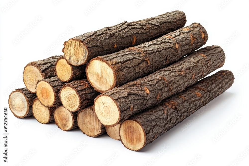 Neatly Piled Lumber Logs Isolated on White Background Neatly Piled Lumber Logs Isolated on White Background