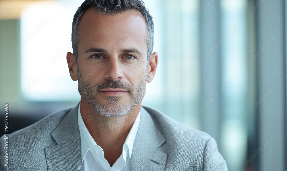 Handsome Chief Executive in Minimal Office Setting, Professional Workplace Portrait Handsome Chief Executive in Minimal Office Setting, Professional Workplace Portrait