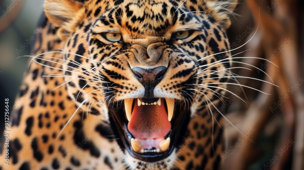 Fototapeta premium Close-up of a Roaring Leopard