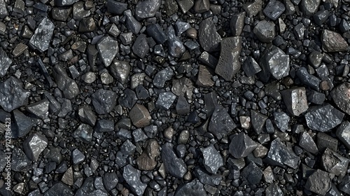 Close-up shot of shiny black rocks of various sizes