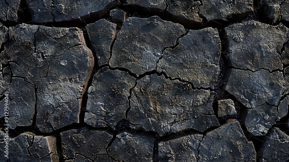 Fototapeta premium Cracked dark stone with a rugged, natural aesthetic appeal