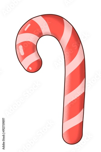 A New Year's Sugar Cane for a gift is a illustration, hand-drawn with watercolor brushes, with outline on a white background. For postcards, greetings, stickers and others DIY.