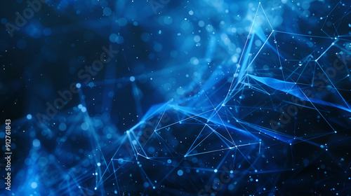 Abstract background with glowing particles, wave lines and bokeh ,abstract blue wavy lines on black background