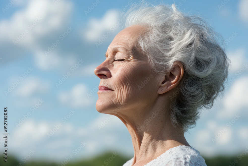 Germany senior woman taking a breath on a sunny day, mental health Germany senior woman taking a breath on a sunny day, mental health