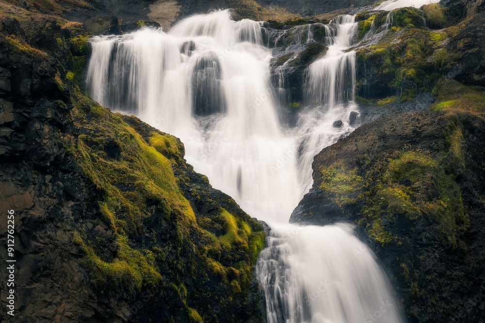 Detail of the upper part of the Rjúkandi or Rjúkandafoss waterfall in Iceland Detail of the upper part of the Rjúkandi or Rjúkandafoss waterfall in Iceland