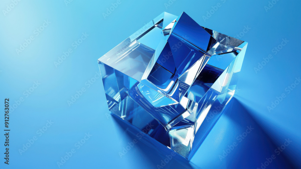 Abstract 3d render, geometric design of a blue cube. Abstract 3d render, geometric design of a blue cube.