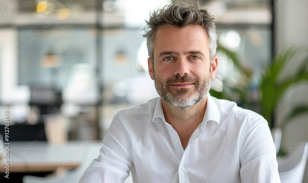Handsome Chief Executive in Minimal Office Setting, Professional Workplace Portrait Handsome Chief Executive in Minimal Office Setting, Professional Workplace Portrait