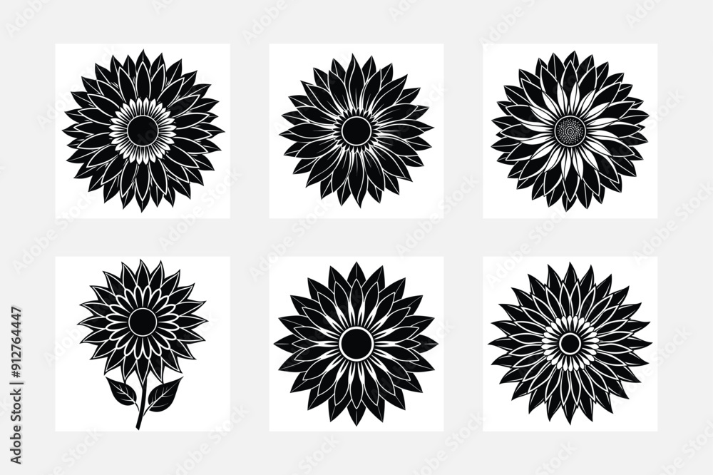 Fototapeta premium Inspiring Sunflower Silhouette Collection for Art Projects 
