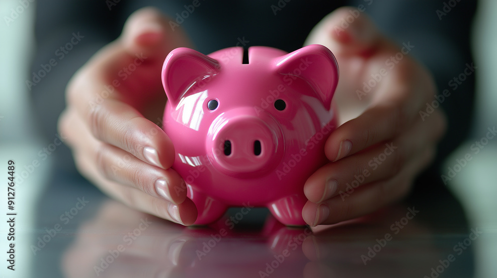 Hands gently holding a pink piggy bank, symbolizing savings and financial security. Hands gently holding a pink piggy bank, symbolizing savings and financial security.