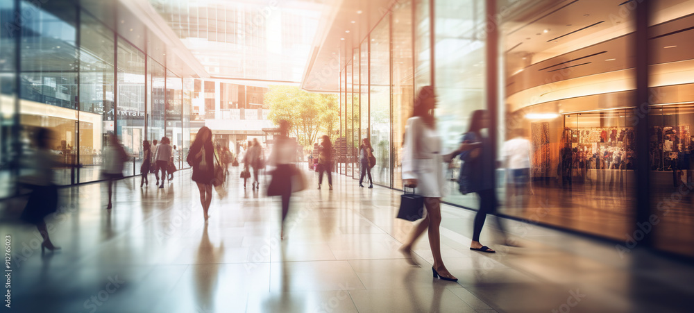 Blurred view of a modern shopping mall with dynamic movement of people Blurred view of a modern shopping mall with dynamic movement of people