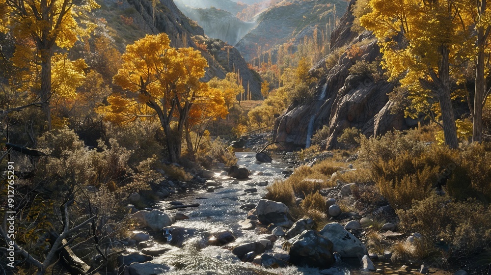 Golden autumn scene with mountain stream and trees Golden autumn scene with mountain stream and trees