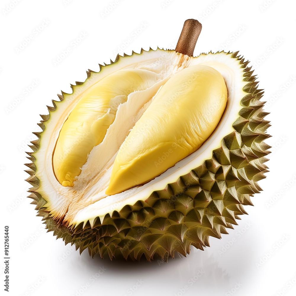 Fototapeta premium Fresh durian flesh slice isolated on white background