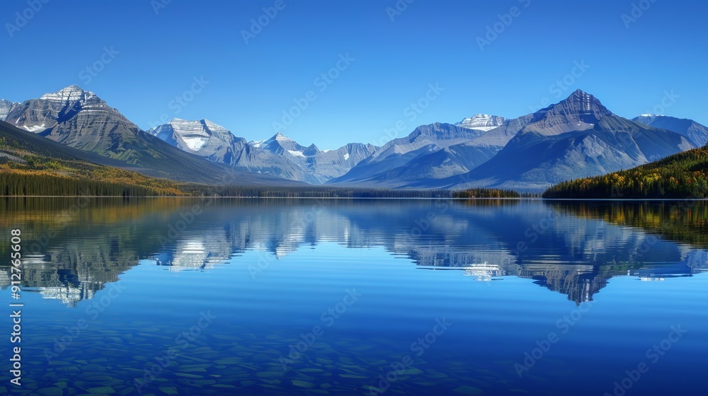 Serene lake with majestic mountain backdrop scenery Serene lake with majestic mountain backdrop scenery