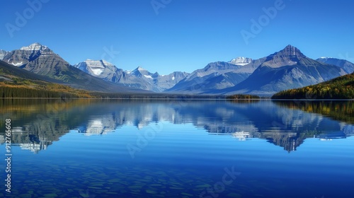 Serene lake with majestic mountain backdrop scenery