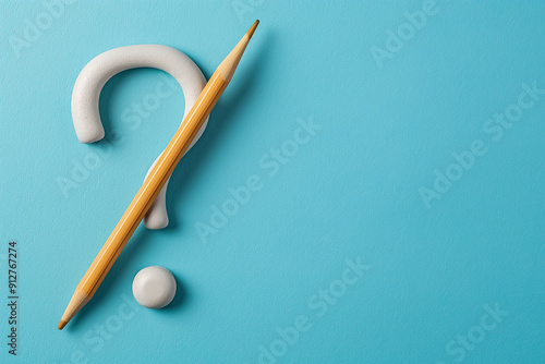 Artwork creatively illustrates a Question Mark using colorful pencils set against a vibrant blue chalkboard background