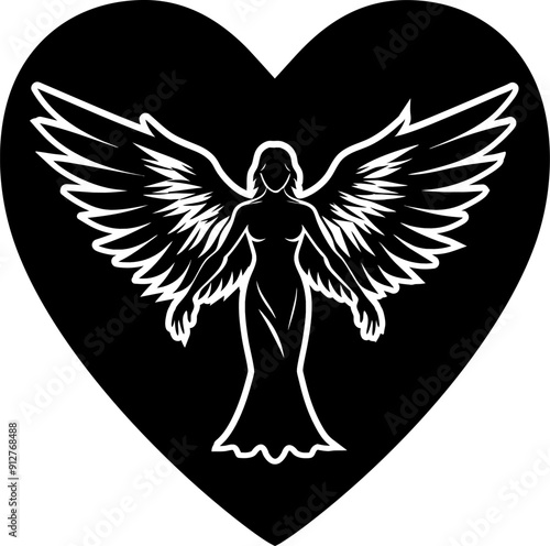 Vektor Silhouette fliegender Engel im Herz - Design Element Religion und Glaube - Trauer Symbol - Gott