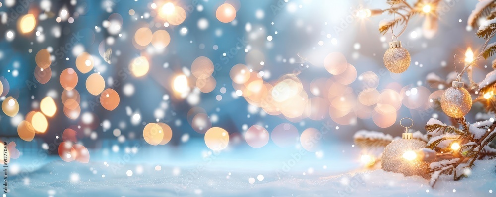 Festive winter background with sparkling lights and snow. Festive winter background with sparkling lights and snow.