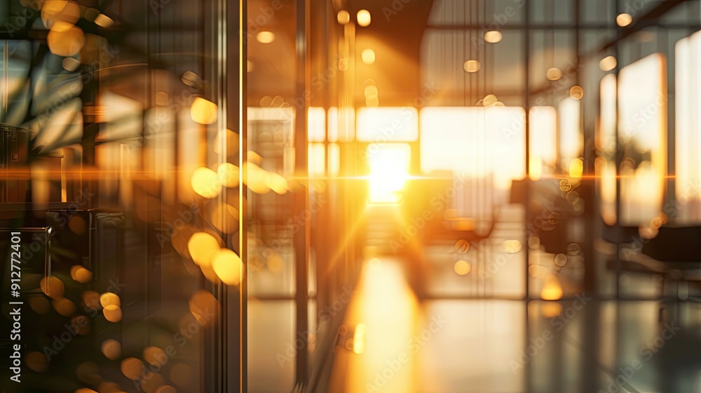 Abstract view through a glass partition of a sunlit office interior. Abstract view through a glass partition of a sunlit office interior.