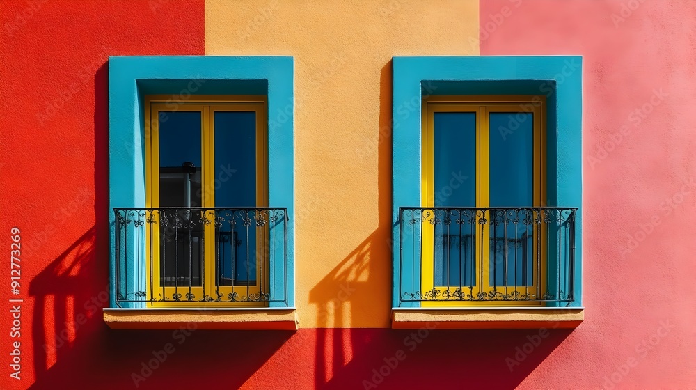 Colorful Facade and Balconies in Vibrant Mediterranean Architecture Colorful Facade and Balconies in Vibrant Mediterranean Architecture