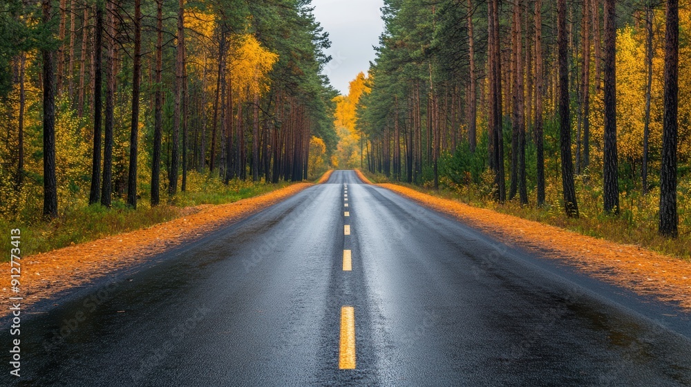 Empty Road Through Autumn Forest Empty Road Through Autumn Forest