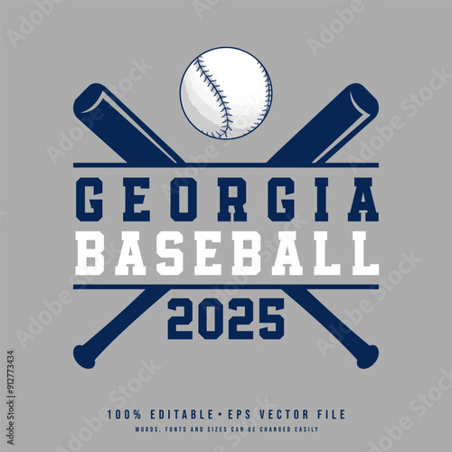 Georgia baseball college t-shirt design printable text effect vector photo