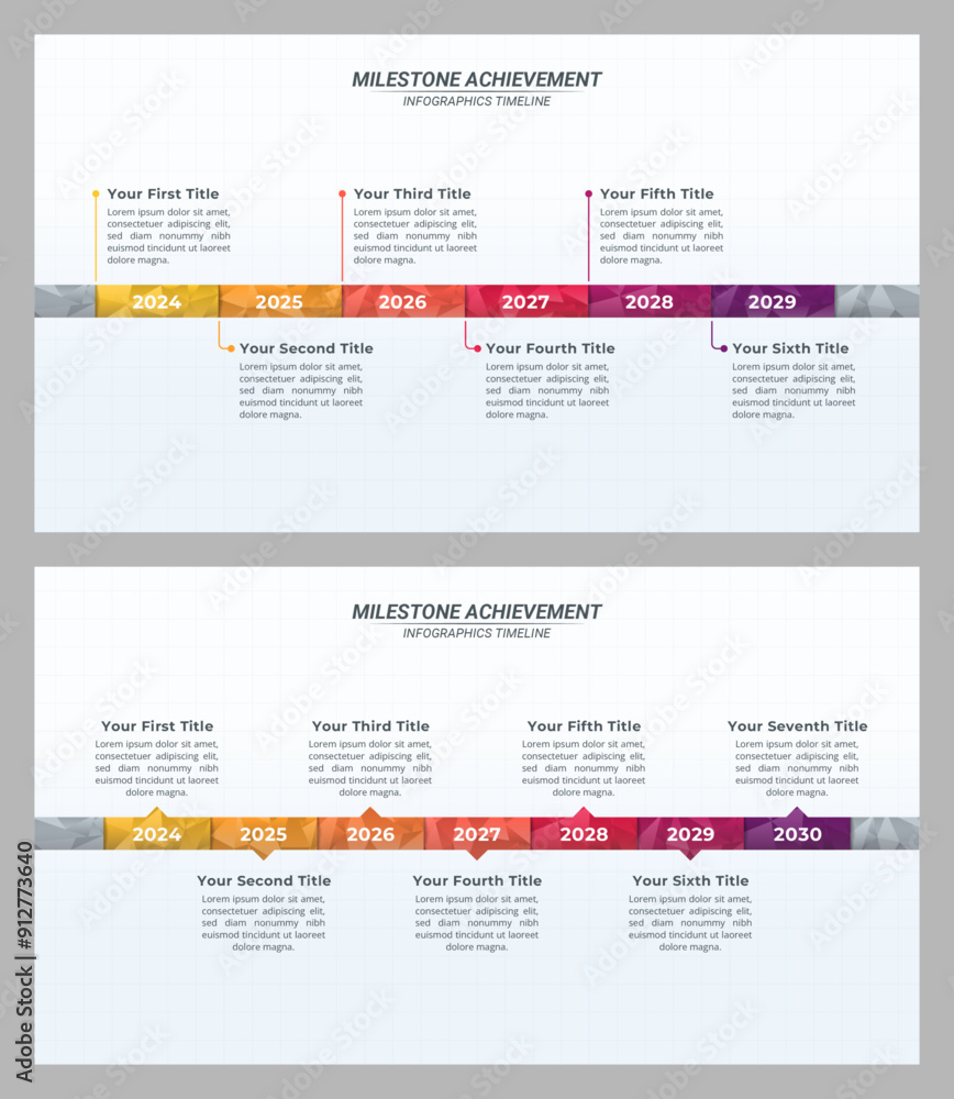 Obraz premium 6 & 7 Steps Infographic Timeline with Editable Text on a 16:9 Layout for Business Presentations, Management, and Annual Report.