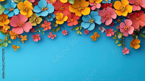 Fototapeta Naklejka Na Ścianę i Meble -  Elegant colorful with vibrant flower hanging branches illustration background. Bright color 3d abstraction wallpaper for interior mural