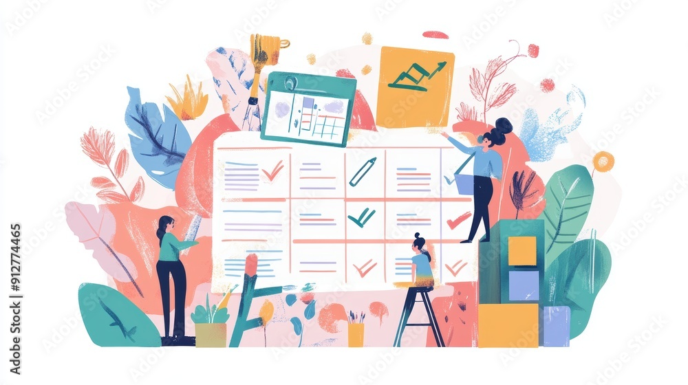 Teamwork and Task Management Illustration Teamwork and Task Management Illustration