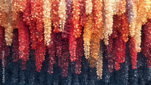 Fototapeta Naklejka Na Ścianę i Meble -  Elegant colorful with vibrant flower hanging branches illustration background. Bright color 3d abstraction wallpaper for interior mural