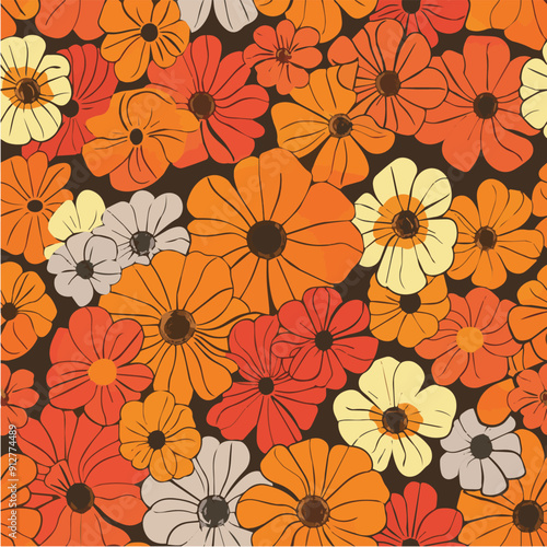 Vector of Groovy flowers seamless pattern