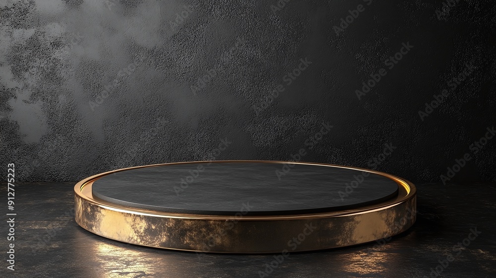 Product Display Template Featuring an Empty Black and Gold Podium Against a Black Carpet Background Product Display Template Featuring an Empty Black and Gold Podium Against a Black Carpet Background