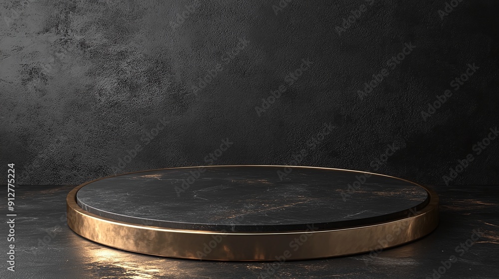 Empty Black and Gold Podium on a Black Carpet Background for Product Display Template Empty Black and Gold Podium on a Black Carpet Background for Product Display Template