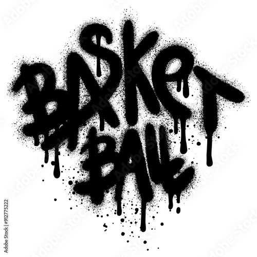 graffiti Basketball text sprayed in black over white.