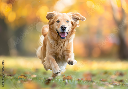 A dog running on the grass