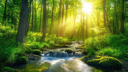 Keuken achterwand Bosrivier Heldere beek door groen bos  © anantachat