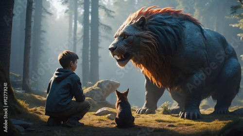 max and the mythic pets a boy caring for mythical crea cinematic concept art