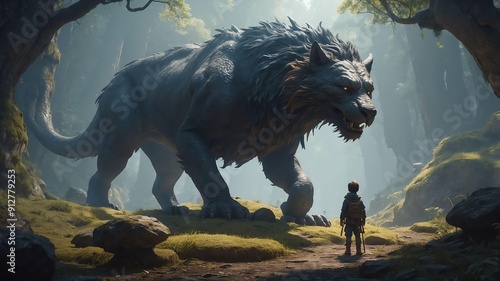 max and the mythic pets a boy caring for mythical crea cinematic concept art photo