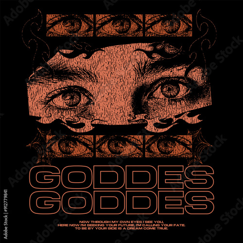 Goddes streetwear skull t shirt design vector illustration, Christian brutalism graphic t-shirt design, urban artwork for clothing design  