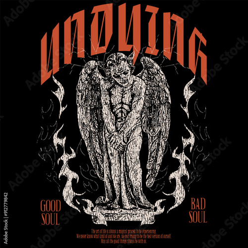 Undying  streetwear skull t shirt design vector illustration, Christian brutalism graphic t-shirt design, urban artwork for clothing design  