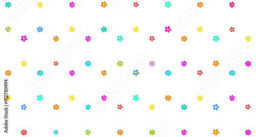 Colorful funny seamless pattern with flowers on white background wrapping paper, flyer, poster, cover design, sticker, fabric, textile and toys. Colorful childish illustration for design.