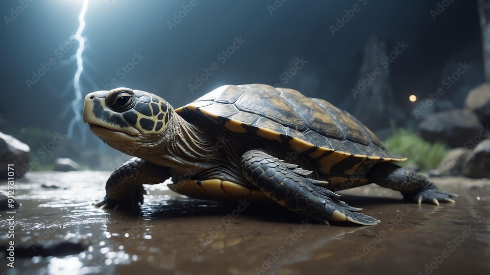 Obraz premium theo the thunder turtle a turtle with the power to con cinematic concept art