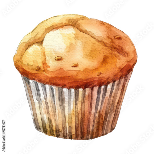 A muffin clipart, bakery element, watercolor illustration, pastel, isolated on transparent background