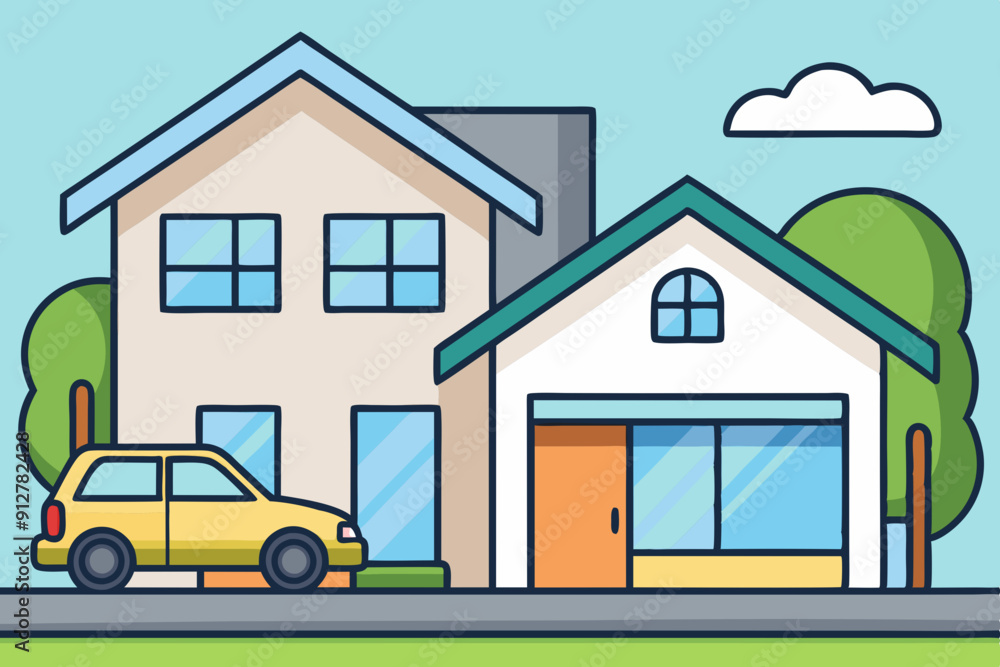 Simple modern home with car vector Simple modern home with car vector