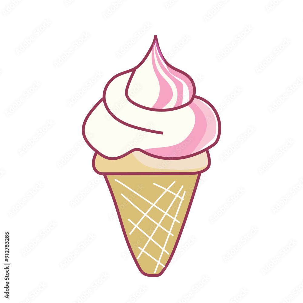 Delicious cone ice cream logo. Suitable for design element of ice cream logo, food and dessert menu.Pink Ice cream cartoon illustration. Delicious cone ice cream logo. Suitable for design element of ice cream logo, food and dessert menu.Pink Ice cream cartoon illustration.