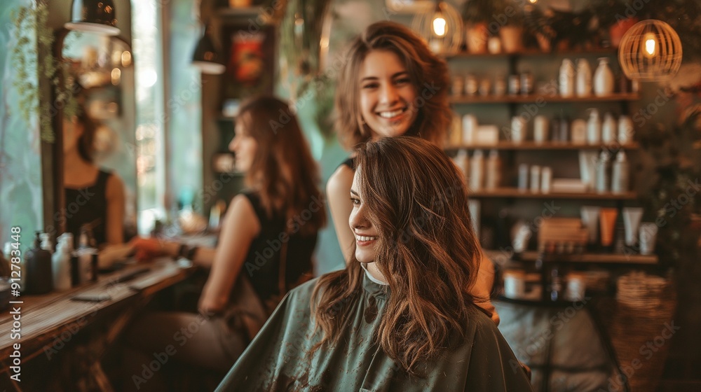 Hairdresser cutting woman's hair, salon Hairdresser cutting woman's hair, salon