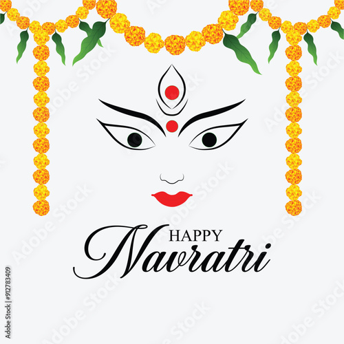 Happy Navratri Greetings with Durga face illustration. photo