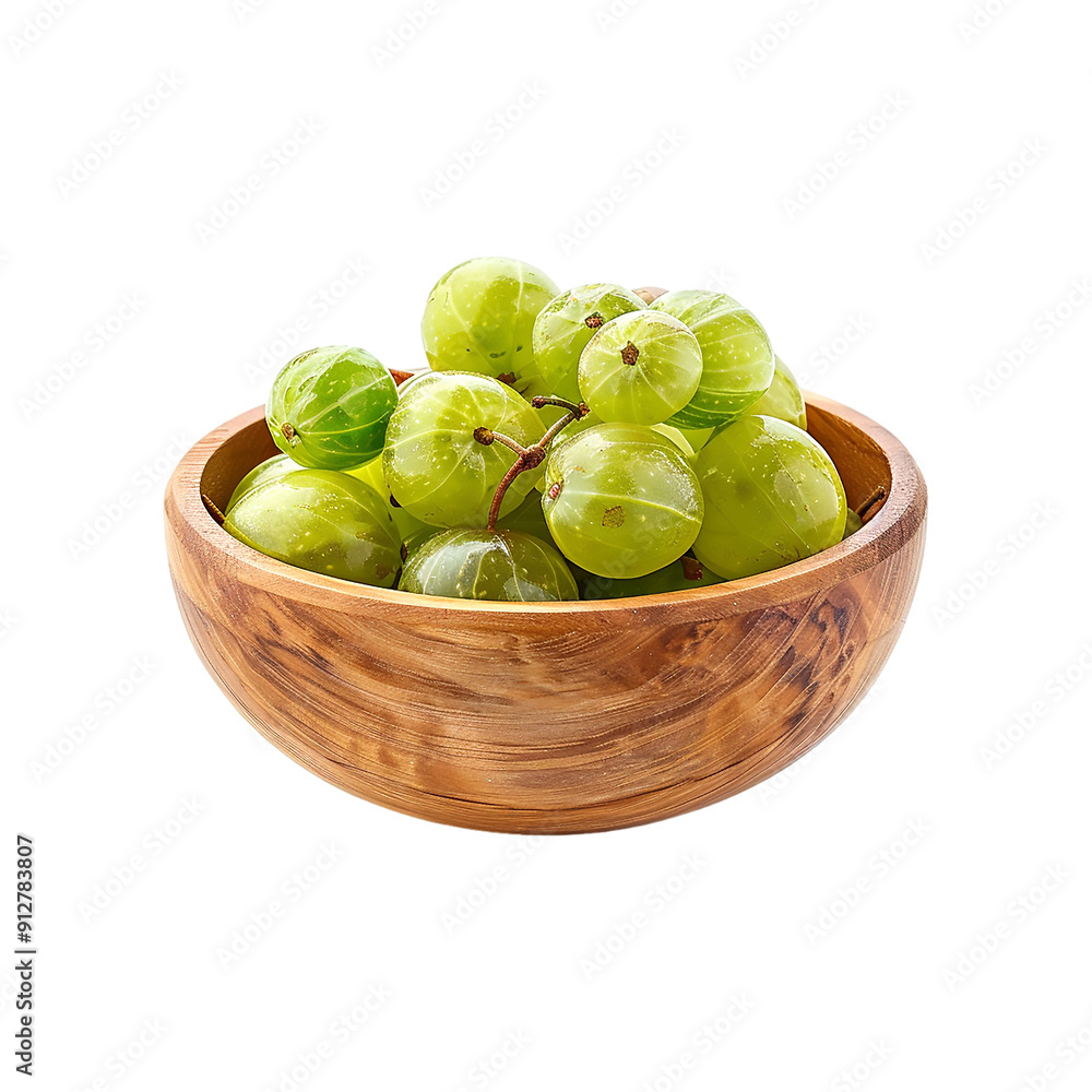 Indian gooseberry fruits in wooden bowl isolated on a transparent background. Generative AI Indian gooseberry fruits in wooden bowl isolated on a transparent background. Generative AI