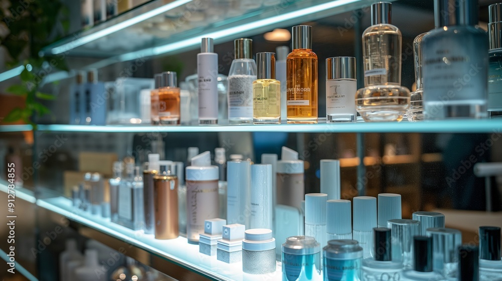 Cosmetics store display, various products, commercial consept Cosmetics store display, various products, commercial consept